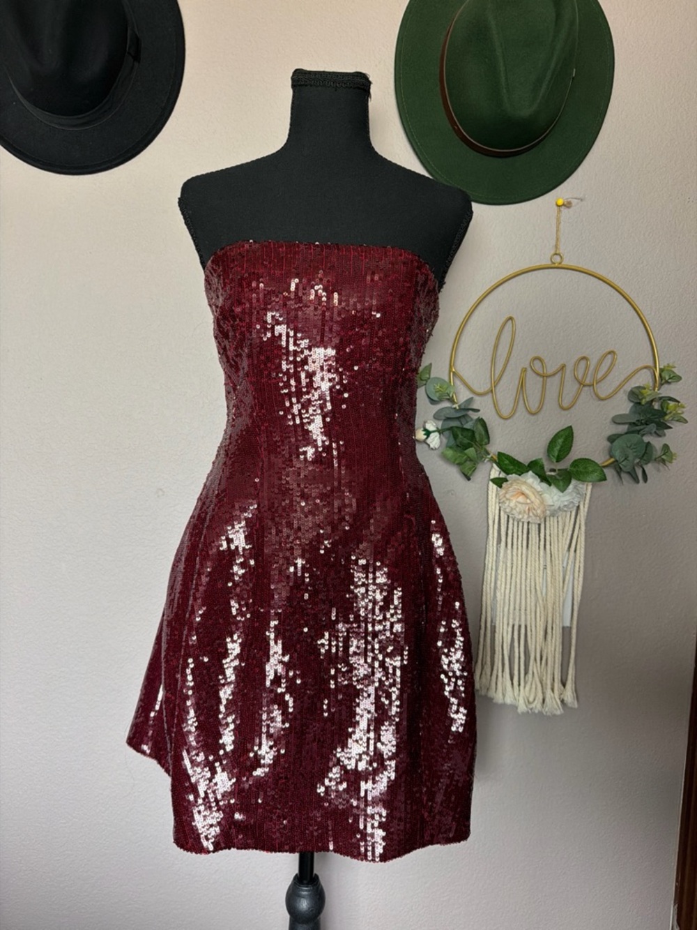 Zara Burgundy Sequin Mini Dress